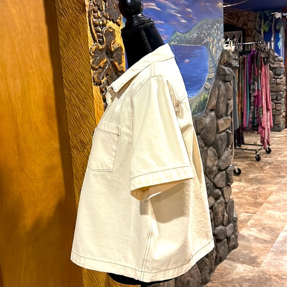 NWT Cream Denim Button Up Crop Jacket Jacket Large - Picture 3 of 4